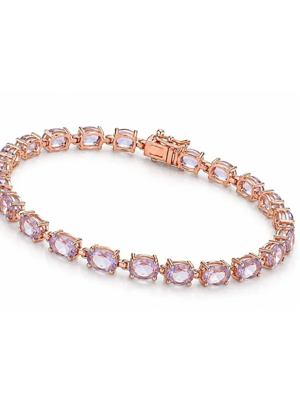 Genuine 9.50 Cts Amethyst Tennis Bracelet 14k Rose Gold Plated (.925)
